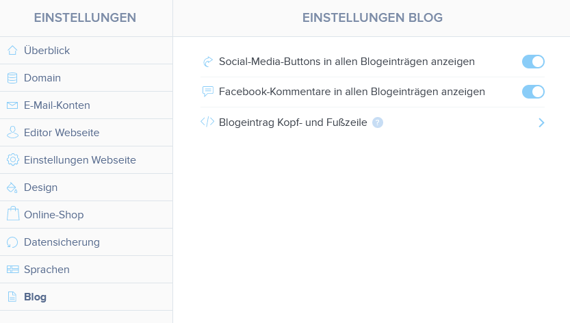 Blog-Eistellung im Webnode-Editor