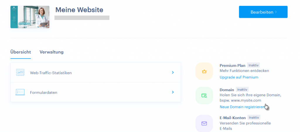 Projekt-Übersicht im Webnode Account