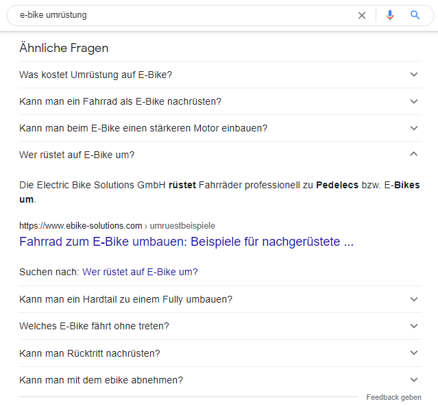 People Also Ask Section (PAA)  in den Google-Suchergebnissen 