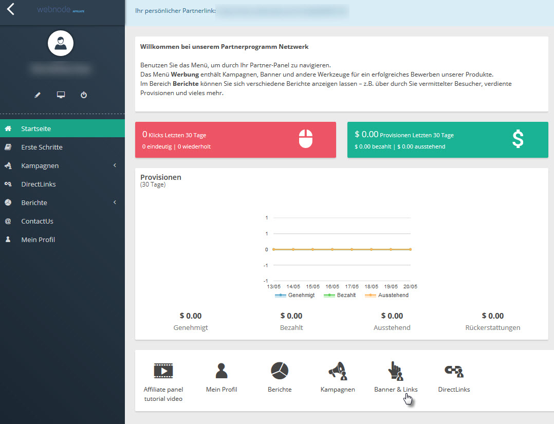 Webnode - Affiliate Programm Dashboard