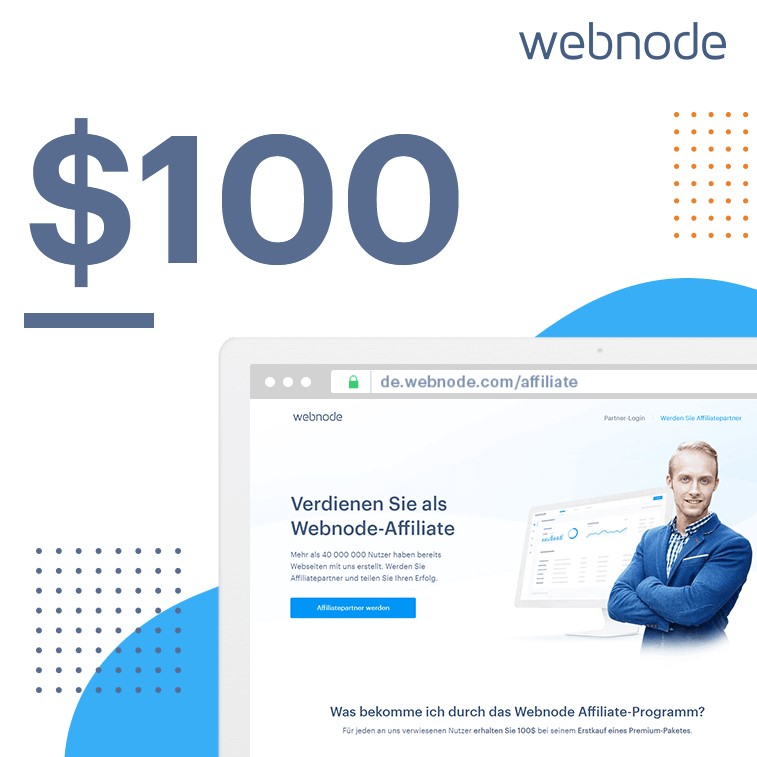 Affiliate bei Webnode werden und 100USD dazu verdienen.