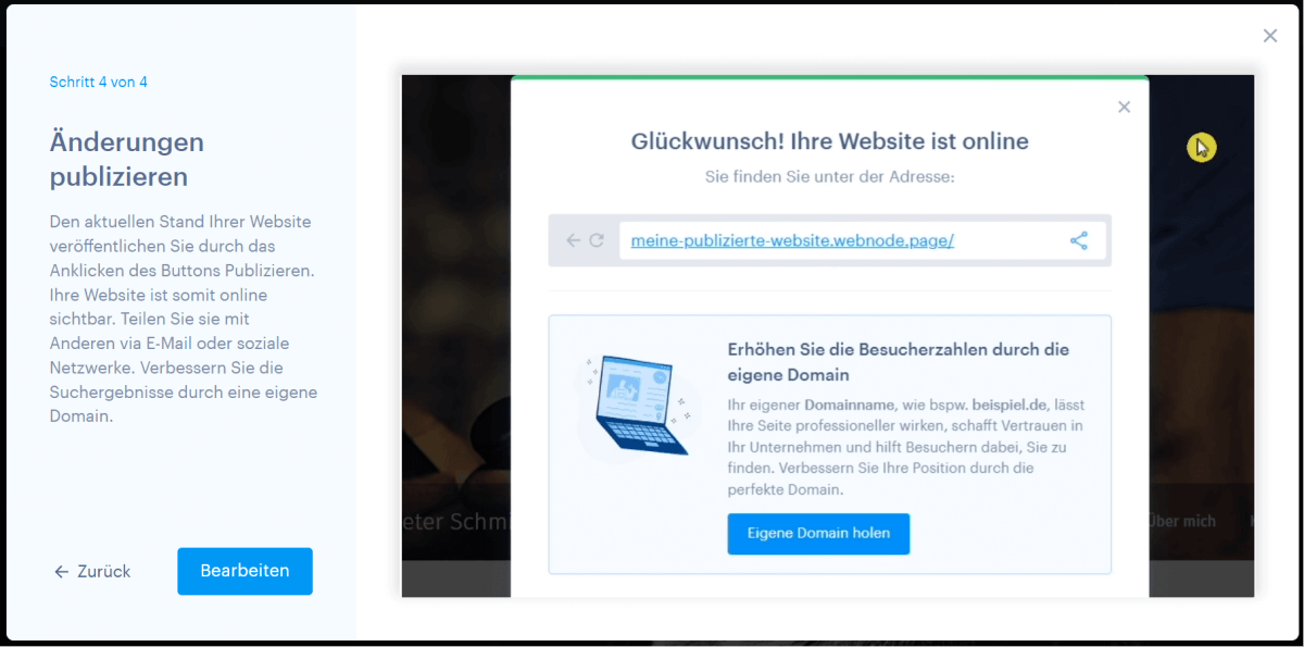 Webnode Onboarding Tool Schritt 4
