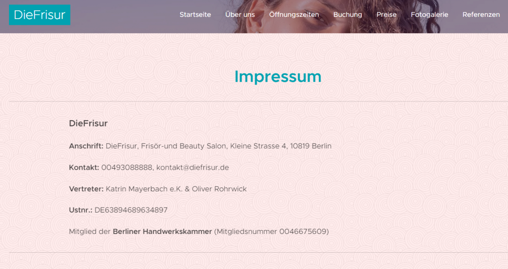 Impressum Website Impressum Website