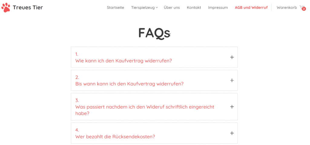 FAQ-Seite zum Widerruf