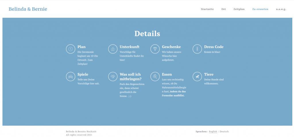 Hochzeitswebsite Beispiel: FAQs