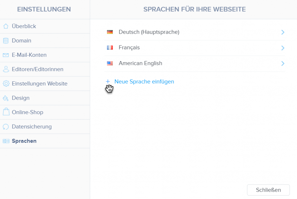 Sprache im Webnode Editor hinzufügen