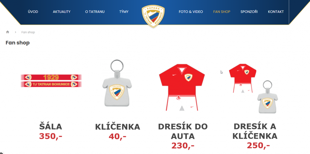Fanartikel im Shop der Fußballwebsite